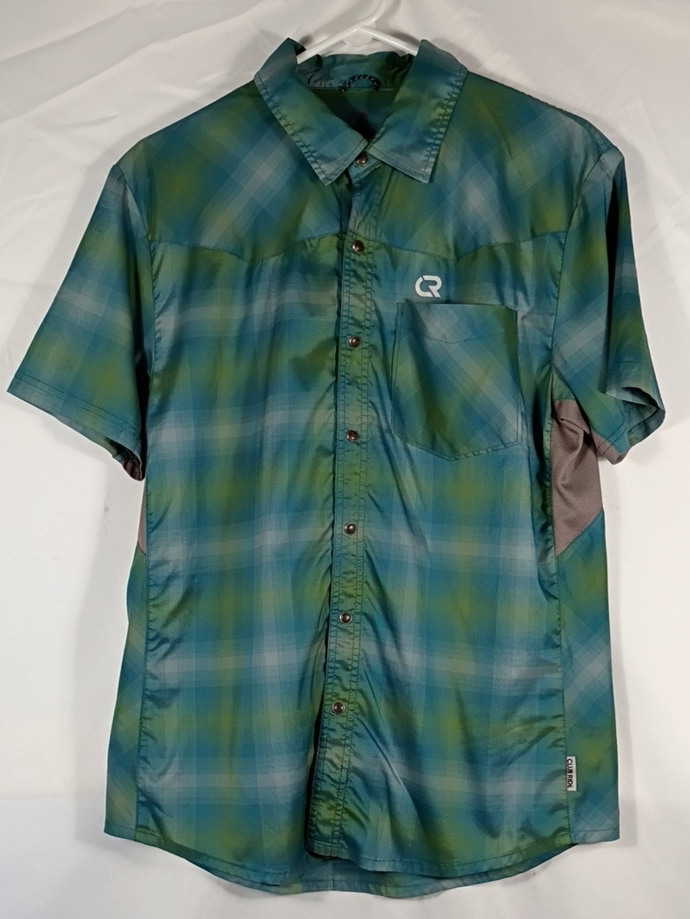 EUC Club Ride Mens New West Short Sleeve Button Down Plaid Cycling Top Sz Medium